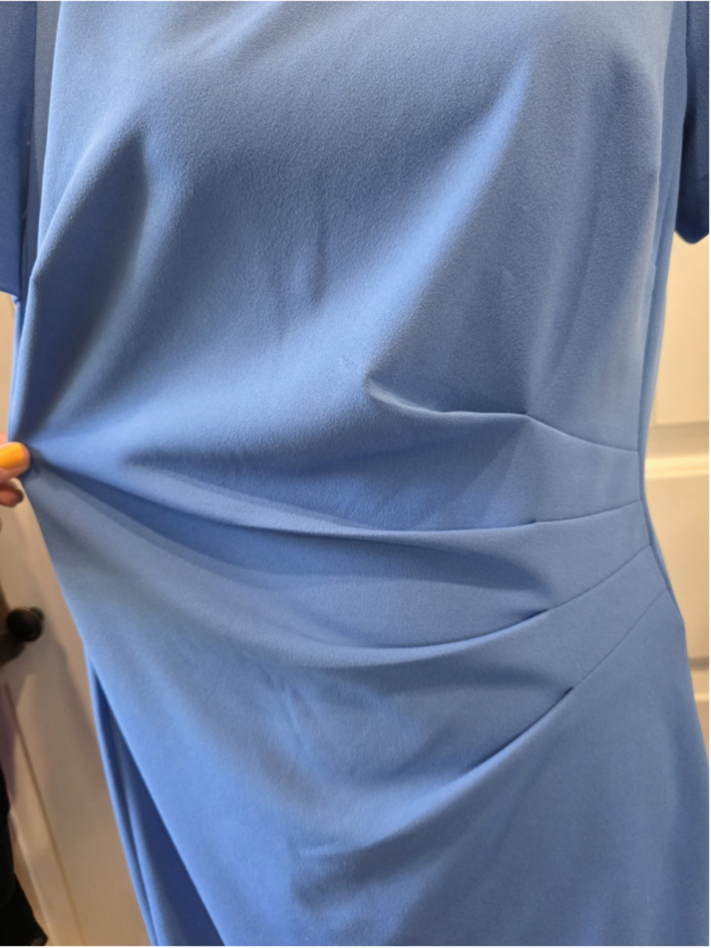 Karl Lagerfeld Womens Short Ruched Sleeve Jewel Blue Neck Sheath Dress Size 12 - Picture 10 of 12